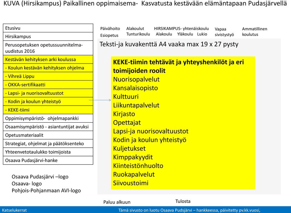 roolit Nuorisopalvelut Kansalaisopisto Kulttuuri Liikuntapalvelut Kirjasto Opettajat Lapsi-ja