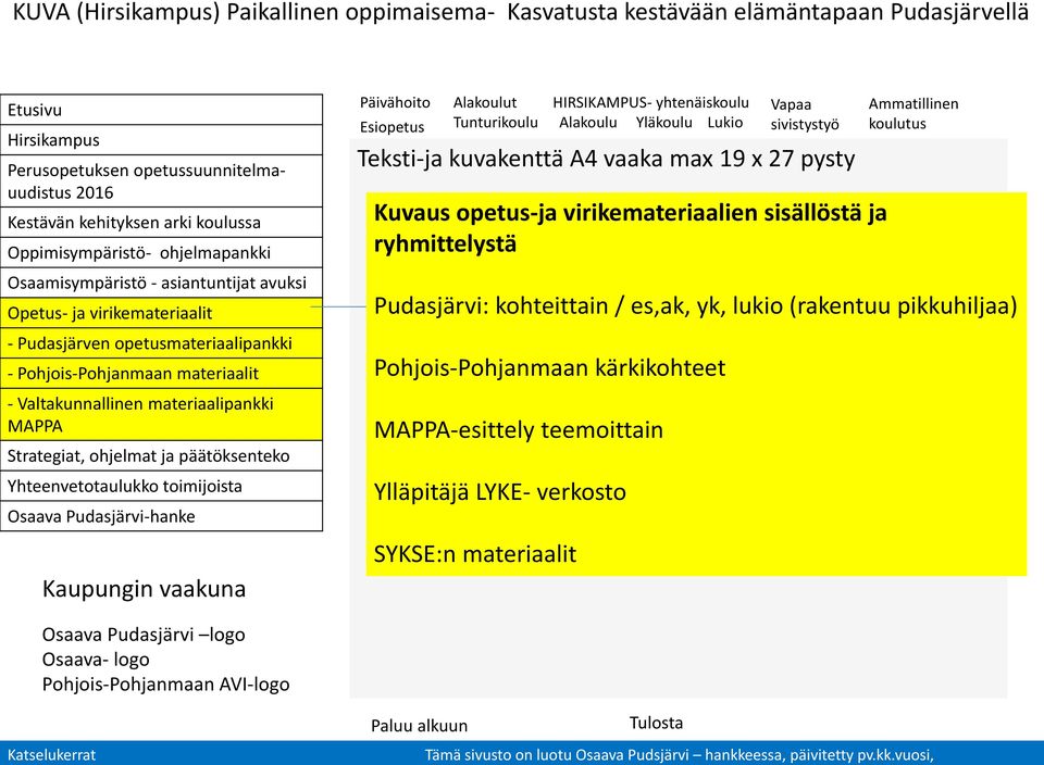 sisällöstä ja ryhmittelystä Pudasjärvi: kohteittain / es,ak, yk, lukio (rakentuu pikkuhiljaa)