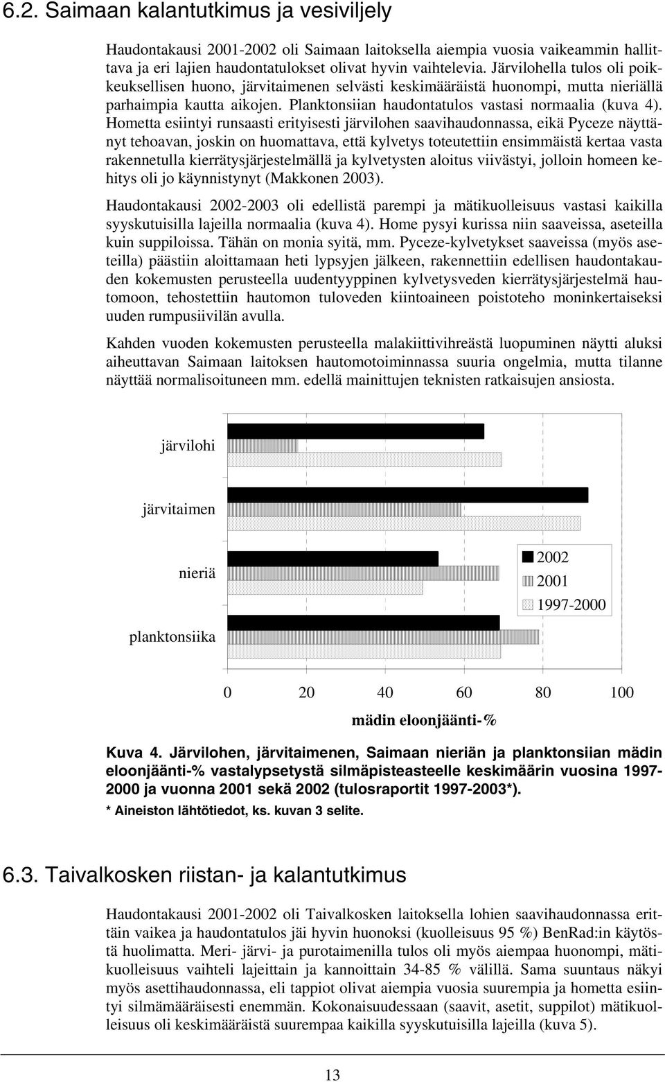 Hometta esiintyi runsaasti erityisesti järvilohen saavihaudonnassa, eikä Pyceze näyttänyt tehoavan, joskin on huomattava, että kylvetys toteutettiin ensimmäistä kertaa vasta rakennetulla