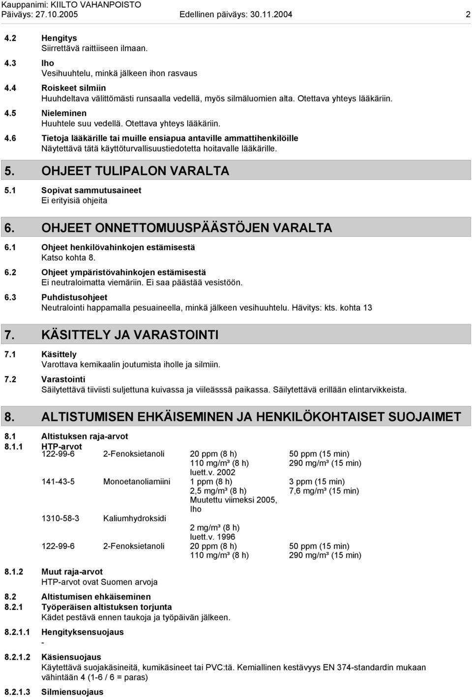 5 Nieleminen Huuhtele suu vedellä. Otettava yhteys lääkäriin. 4.