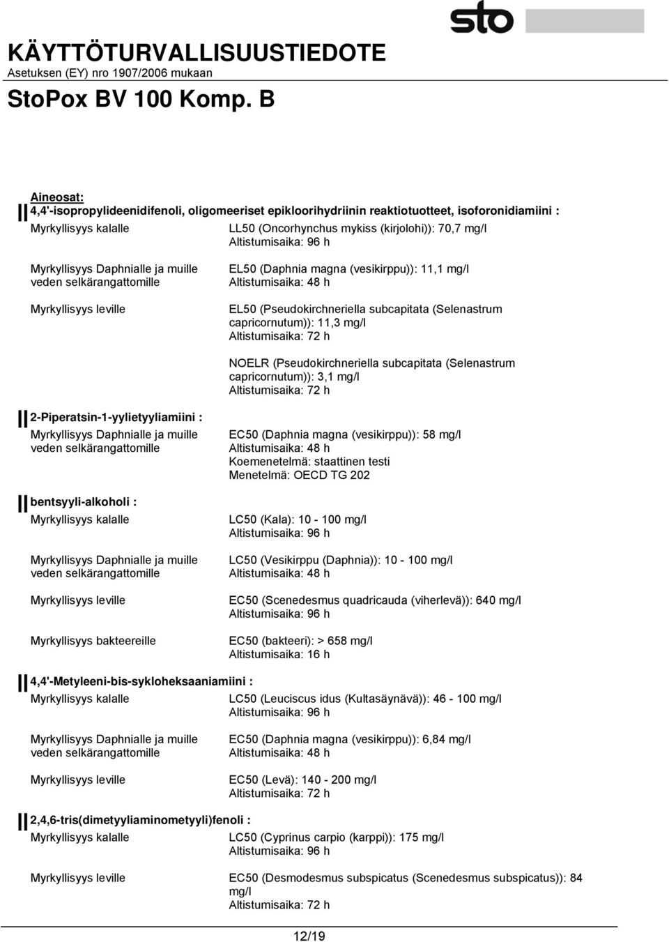 capricornutum)): 11,3 mg/l Altistumisaika: 72 h NOELR (Pseudokirchneriella subcapitata (Selenastrum capricornutum)): 3,1 mg/l Altistumisaika: 72 h 2-Piperatsin-1-yylietyyliamiini : Myrkyllisyys