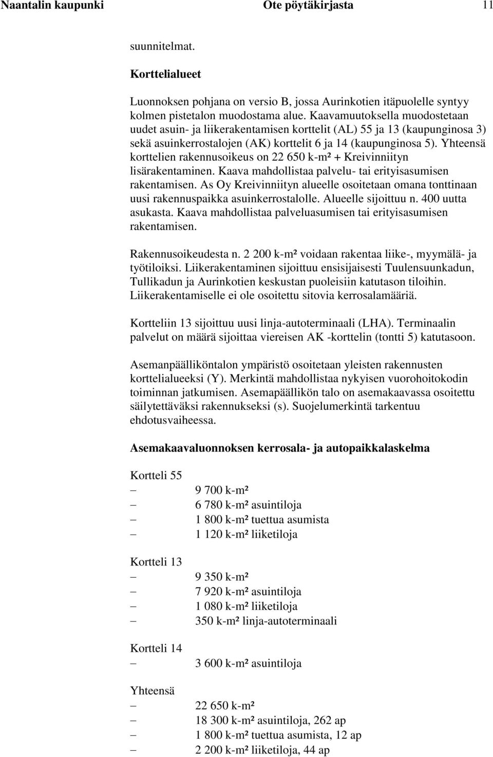 Yhteensä korttelien rakennusoikeus on 22 650 k-m² + Kreivinniityn lisärakentaminen. Kaava mahdollistaa palvelu- tai erityisasumisen rakentamisen.