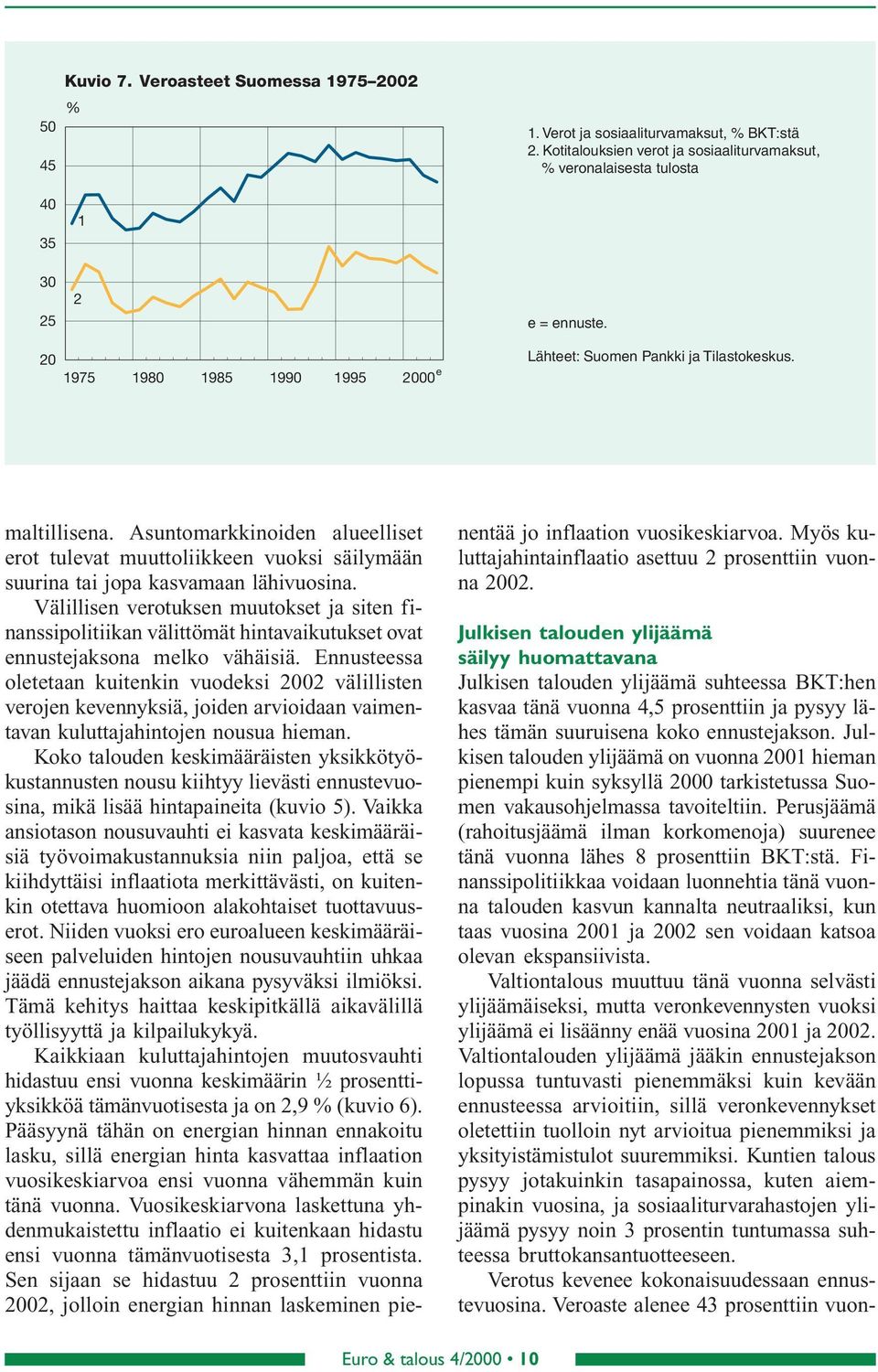 Välillisen verotuksen muutokset ja siten finanssipolitiikan välittömät hintavaikutukset ovat ennustejaksona melko vähäisiä.