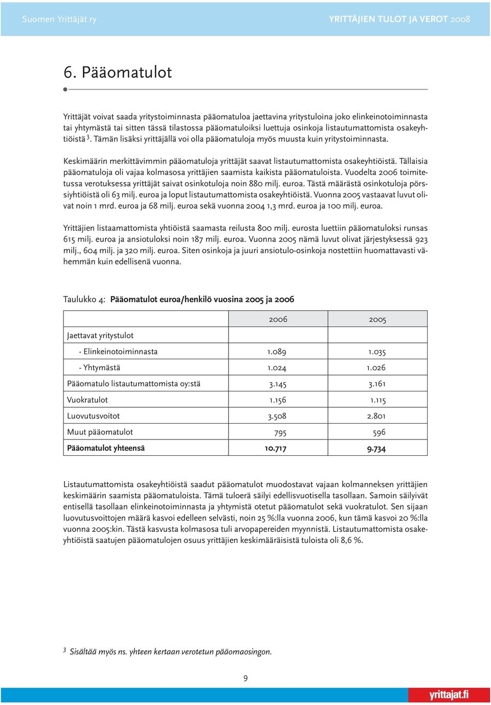 listautumattomista osakeyhtiöistä 3. Tämän lisäksi yrittäjällä voi olla pääomatuloja myös muusta kuin yritystoiminnasta.