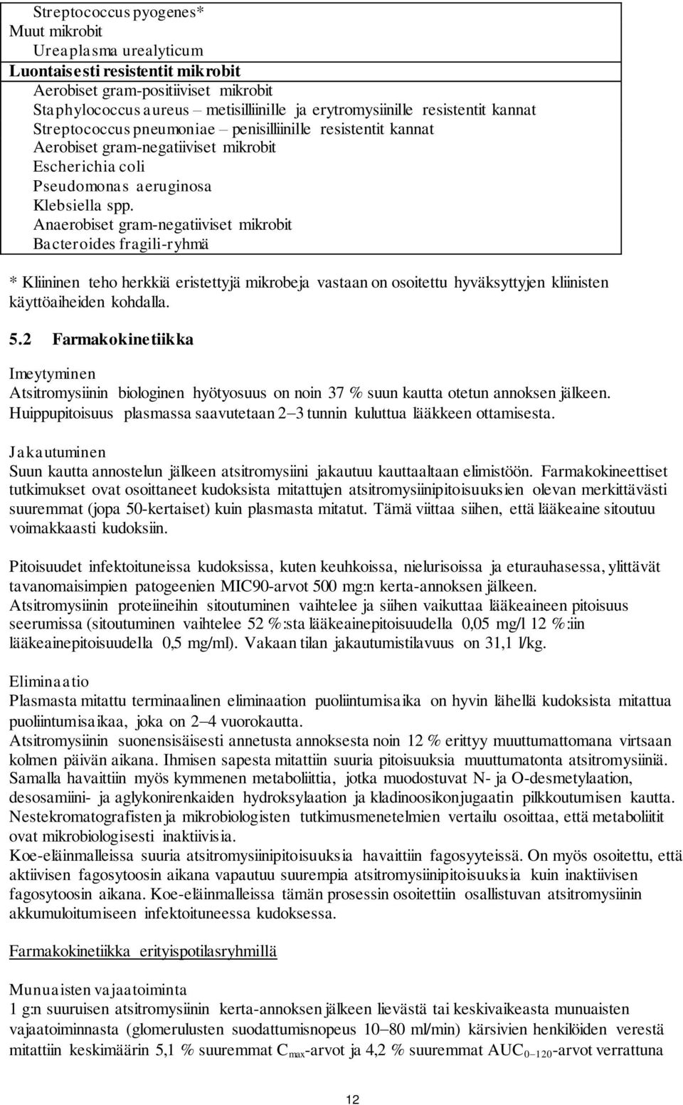 Anaerobiset gram-negatiiviset mikrobit Bacteroides fragili-ryhmä * Kliininen teho herkkiä eristettyjä mikrobeja vastaan on osoitettu hyväksyttyjen kliinisten käyttöaiheiden kohdalla. 5.