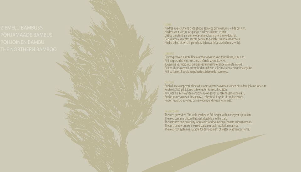 Gaisa kameras niedres stiebrā padara to par labu izolācijas materiālu. Niedru sakņu sistēma ir piemērota ūdens attīrīšanas sistēmu izveidei. Lühidalt Pilliroog kasvab kiiresti.