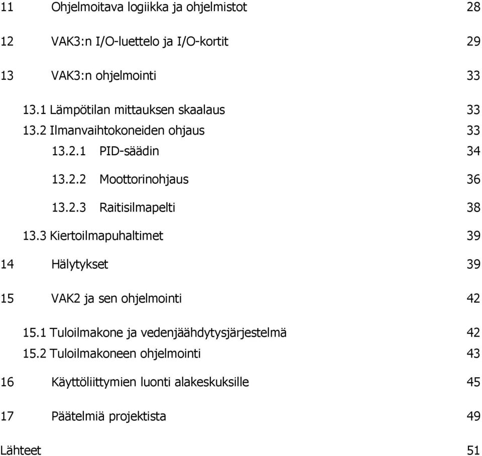 3 Kiertoilmapuhaltimet 39 14 Hälytykset 39 15 VAK2 ja sen ohjelmointi 42 15.