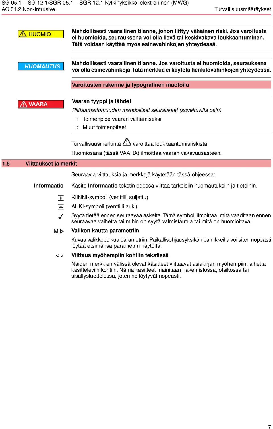 tätä merkkiä ei käytetä henkilövahinkojen yhteydessä. Varoitusten rakenne ja typografinen muotoilu Vaaran tyyppi ja lähde!