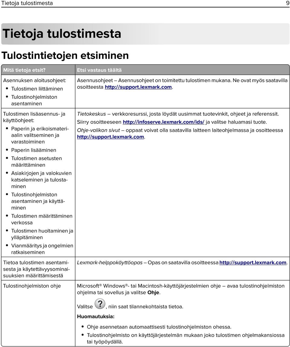 Ne ovat myös saatavilla osoitteesta http://support.lexmark.com.