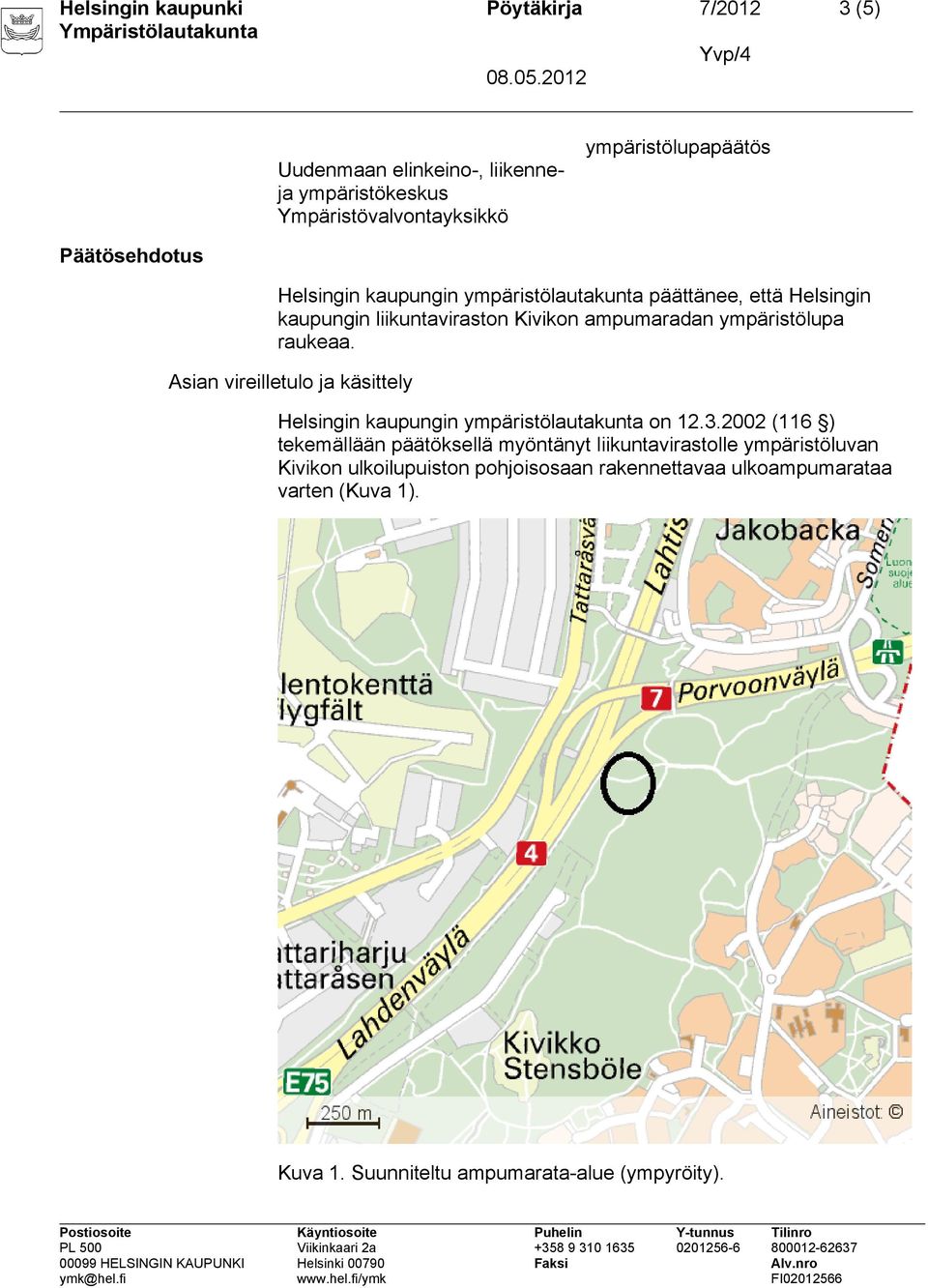 raukeaa. Asian vireilletulo ja käsittely Helsingin kaupungin ympäristölautakunta on 12.3.