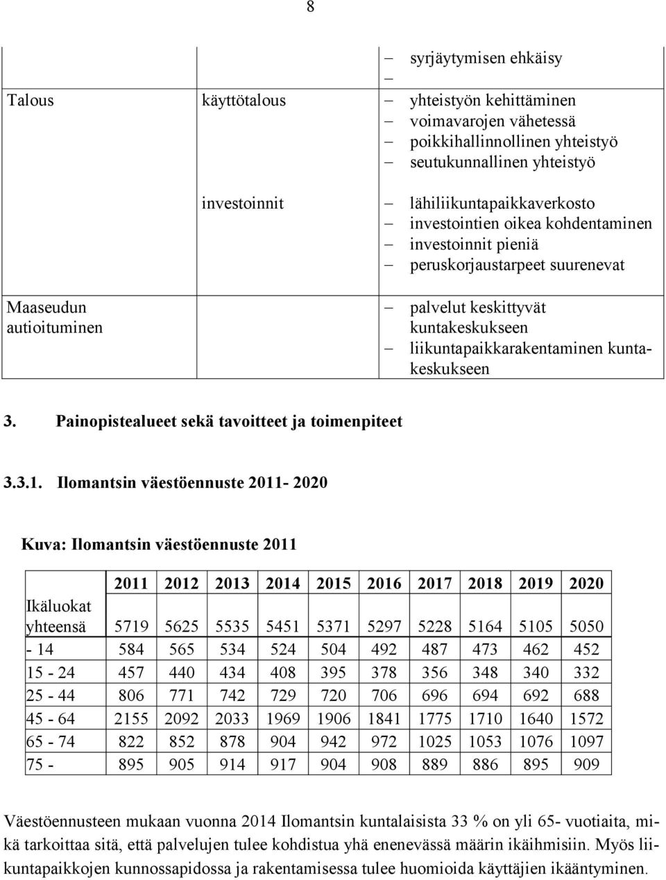 Painopistealueet sekä tavoitteet ja toimenpiteet 3.3.1.