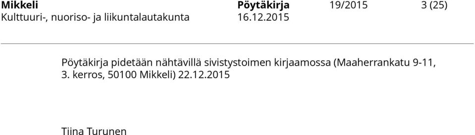 sivistystoimen kirjaamossa