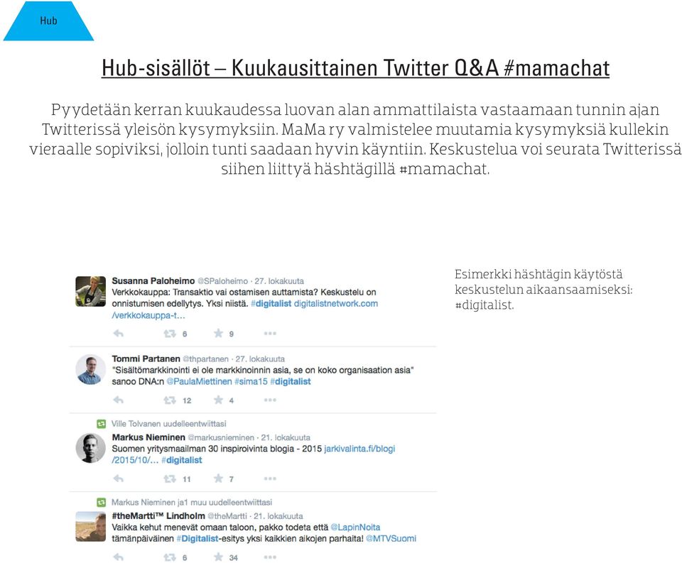 MaMa ry valmistelee muutamia kysymyksiä kullekin vieraalle sopiviksi, jolloin tunti saadaan hyvin