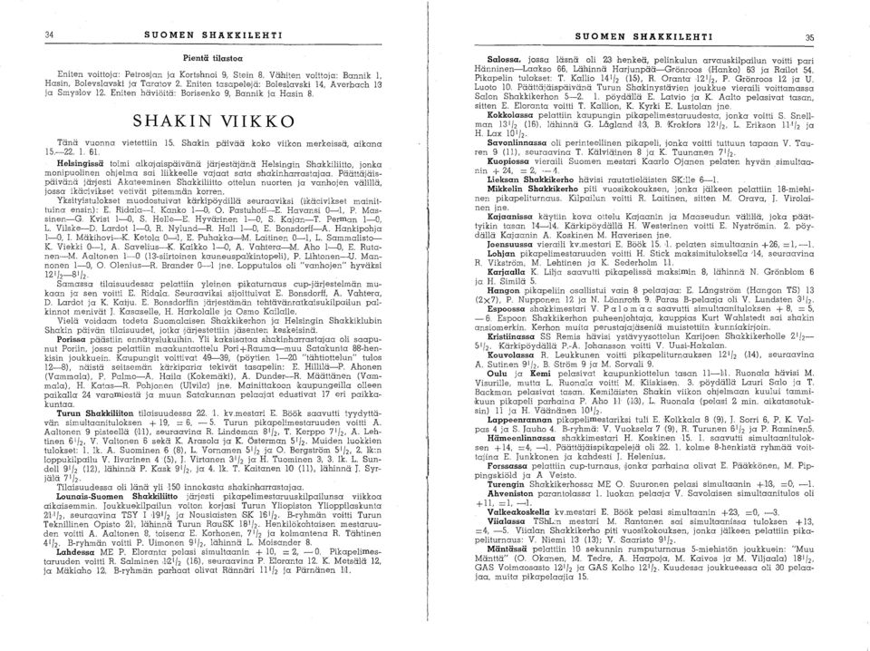 Shakin päivää kaka viikan merkeissä, aikana 15.-22. 1. 61.