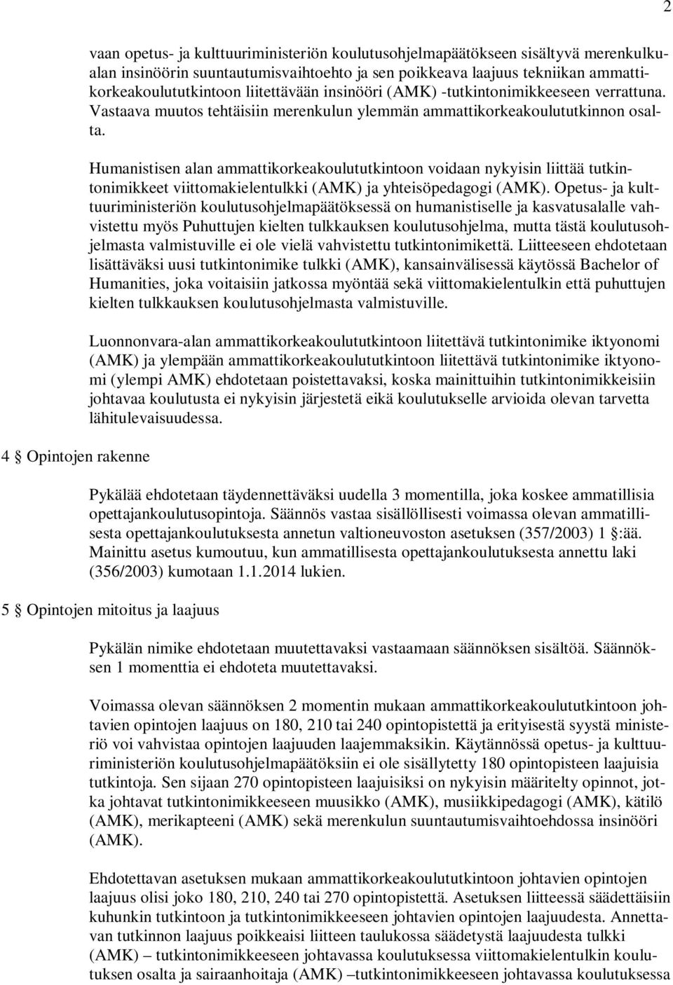 Humanistisen alan ammattikorkeakoulututkintoon voidaan nykyisin liittää tutkintonimikkeet viittomakielentulkki (AMK) ja yhteisöpedagogi (AMK).