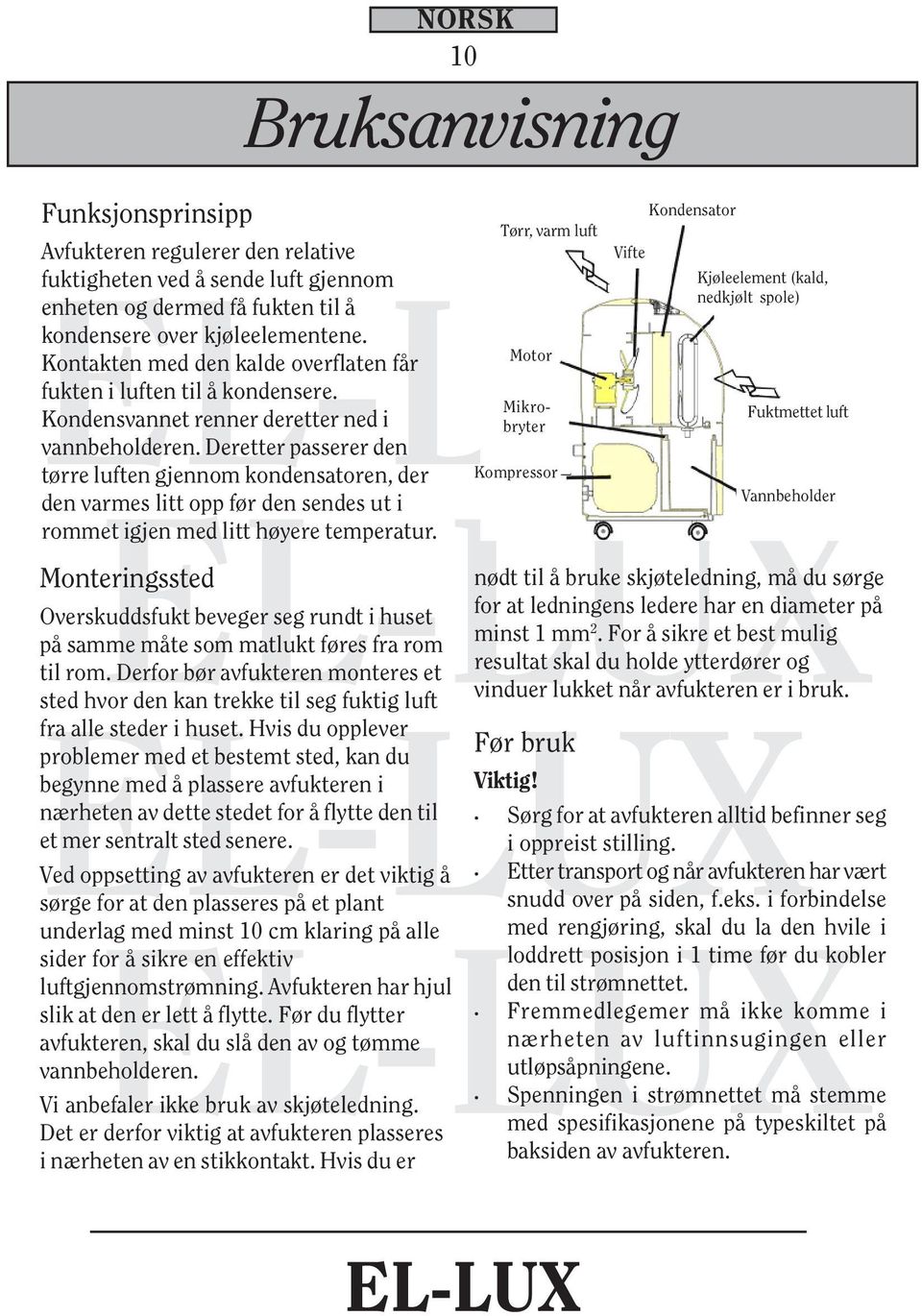 Deretter passerer den tørre luften gjennom kondensatoren, der NORSK 10 den varmes litt opp før den sendes ut i rommet igjen med litt høyere temperatur.