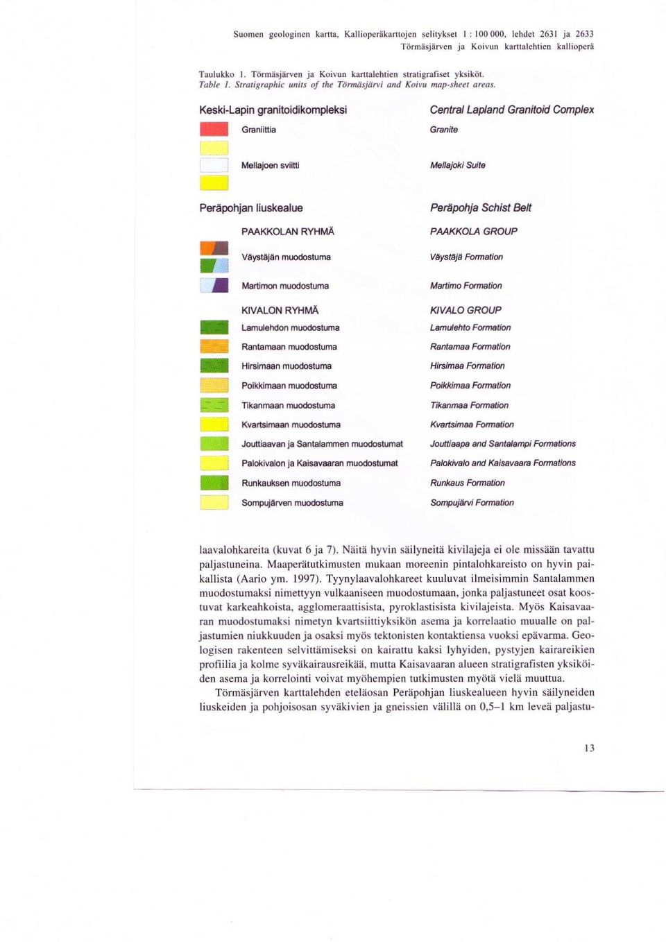 Keski-Lapin granitoidikompleksi Graniittia Central Lapland Granitoid Complex Granite Mellajoen sviitti Mellajoki Suite Perapohjan liuskealue PAAKKOLAN RYHMA Vaystajan muodostuma Perapohja Schist Belt