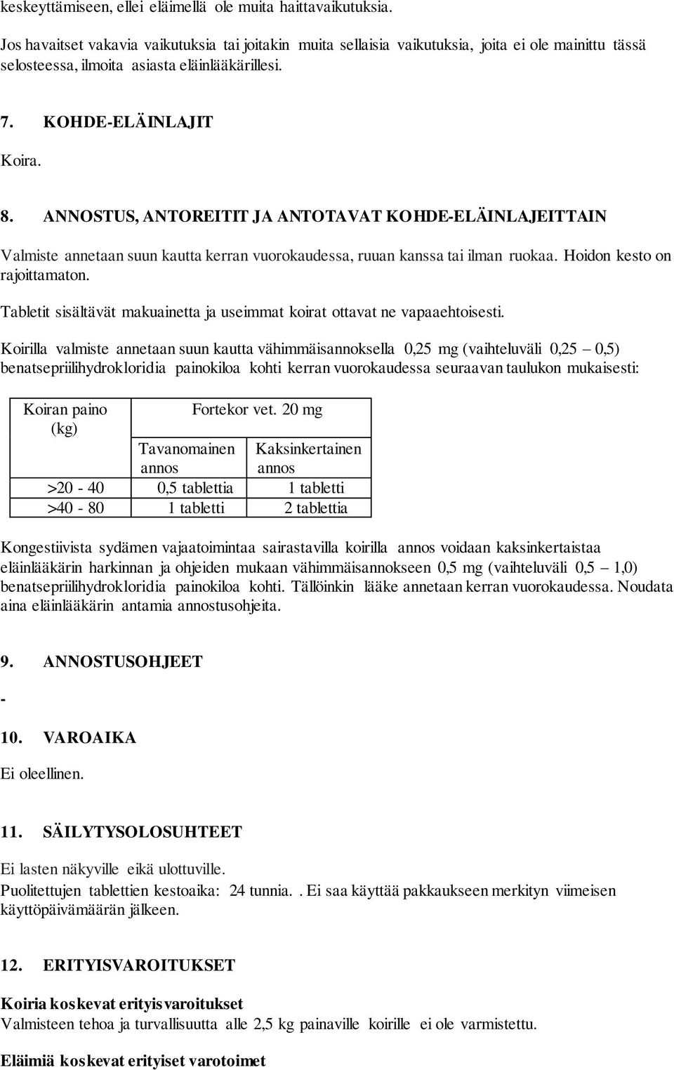 ANNOSTUS, ANTOREITIT JA ANTOTAVAT KOHDE-ELÄINLAJEITTAIN Valmiste annetaan suun kautta kerran vuorokaudessa, ruuan kanssa tai ilman ruokaa. Hoidon kesto on rajoittamaton.