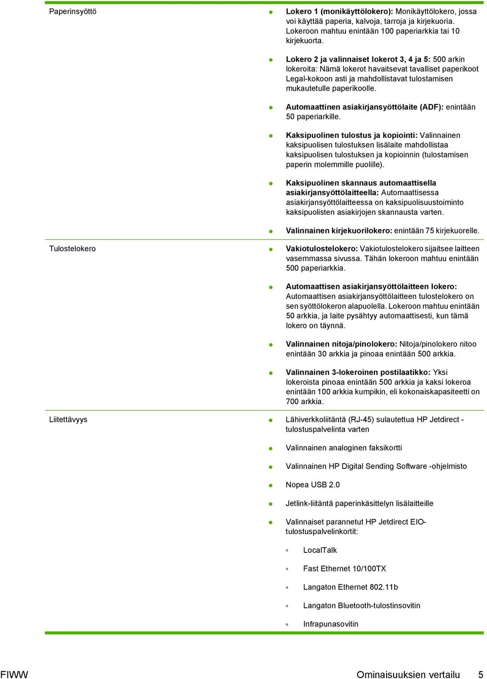 Automaattinen asiakirjansyöttölaite (ADF): enintään 50 paperiarkille.