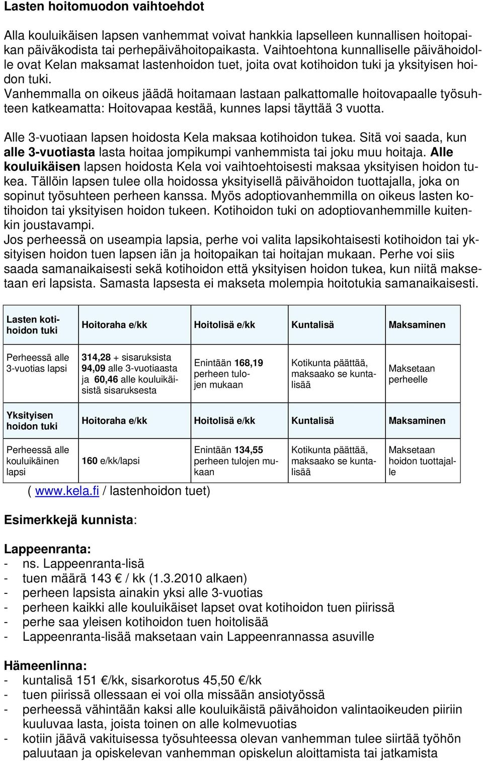 Vanhemmalla on oikeus jäädä hoitamaan lastaan palkattomalle hoitovapaalle työsuhteen katkeamatta: Hoitovapaa kestää, kunnes lapsi täyttää 3 vuotta.