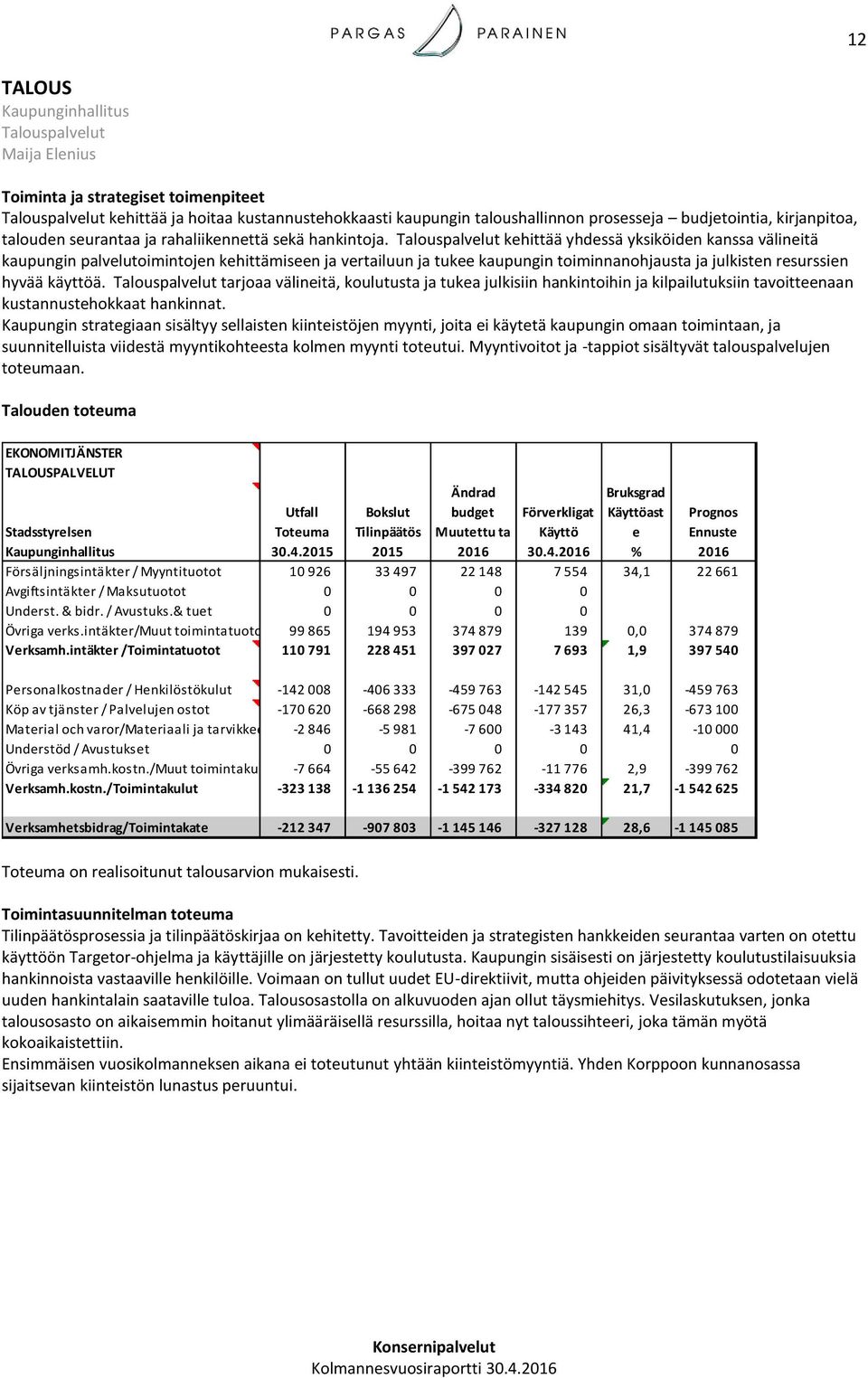 Talouspalvelut kehittää yhdessä yksiköiden kanssa välineitä kaupungin palvelutoimintojen kehittämiseen ja vertailuun ja tukee kaupungin toiminnanohjausta ja julkisten resurssien hyvää käyttöä.