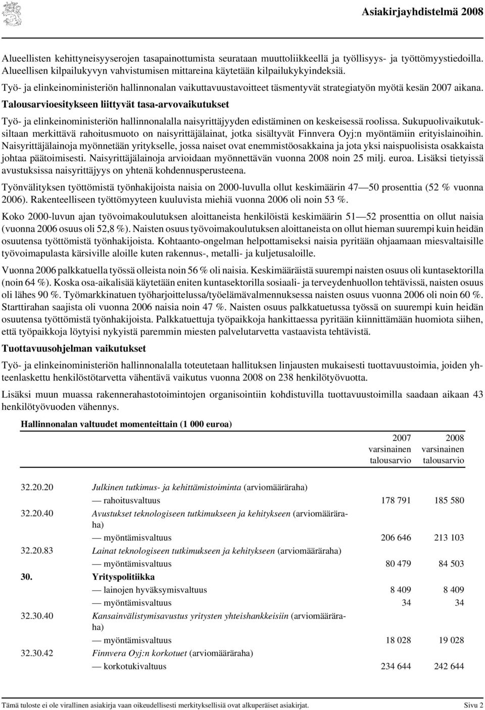 Talousarvioesitykseen liittyvät tasa-arvovaikutukset Työ- ja elinkeinoministeriön hallinnonalalla naisyrittäjyyden edistäminen on keskeisessä roolissa.