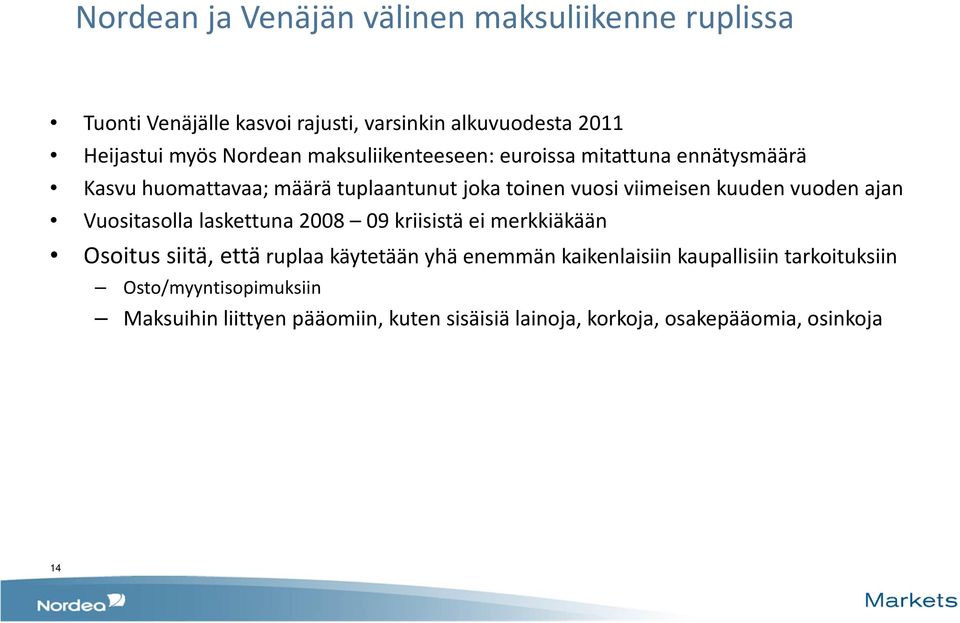 kuuden vuoden ajan Vuositasolla laskettuna 2008 09 kriisistä ei merkkiäkään Osoitus siitä, että ruplaa käytetään yhä enemmän