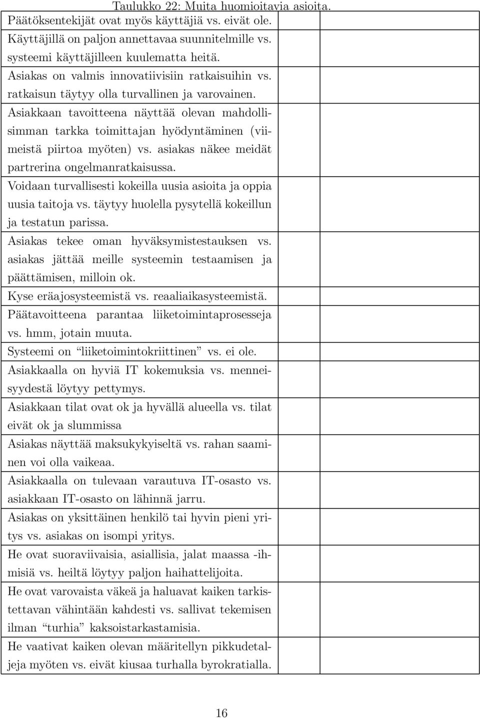 Asiakkaan tavoitteena näyttää olevan mahdollisimman tarkka toimittajan hyödyntäminen (viimeistä piirtoa myöten) vs. asiakas näkee meidät partrerina ongelmanratkaisussa.