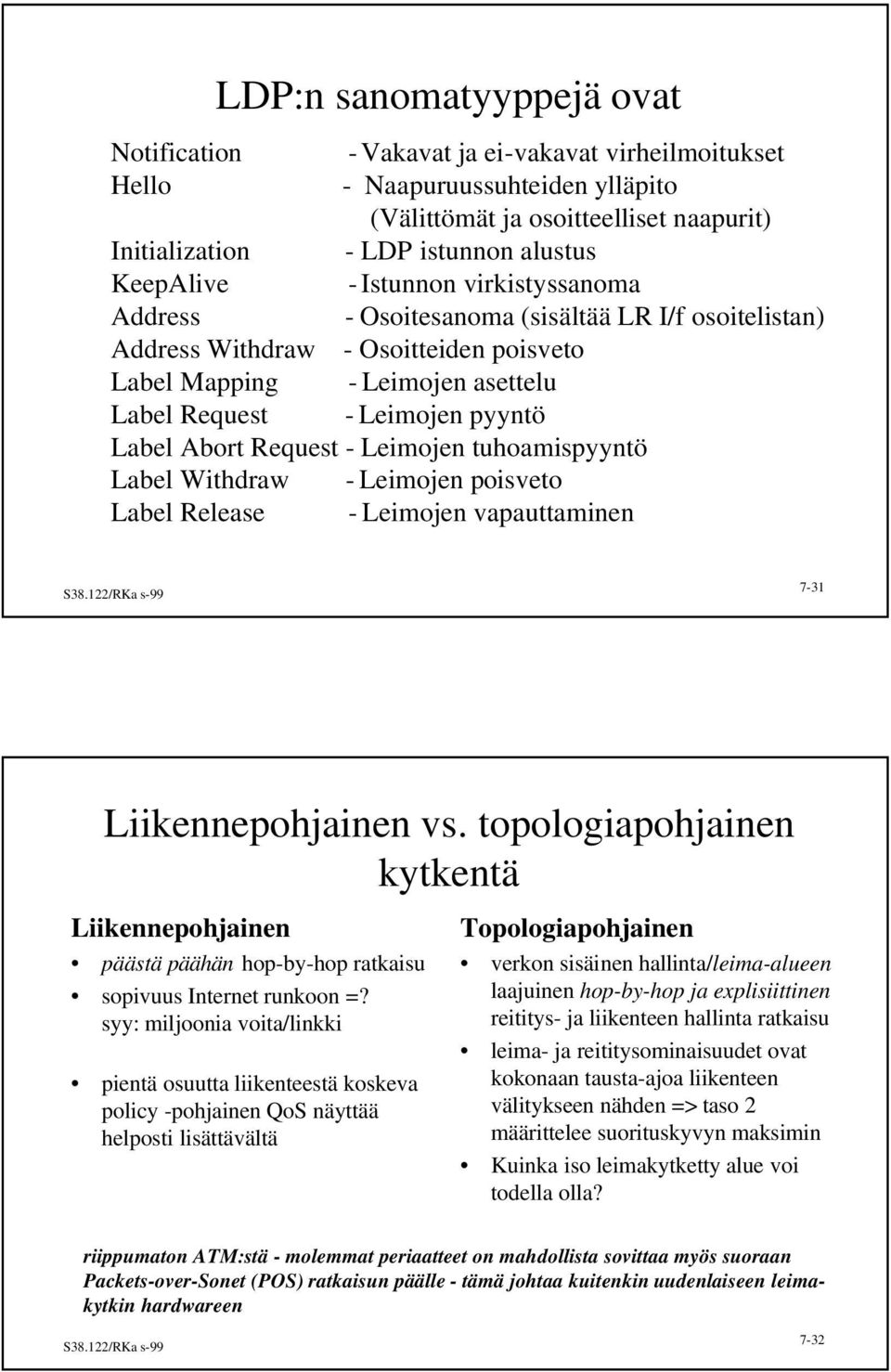 Label Abort Request - Leimojen tuhoamispyyntö Label Withdraw - Leimojen poisveto Label Release - Leimojen vapauttaminen 7-31 Liikennepohjainen vs.