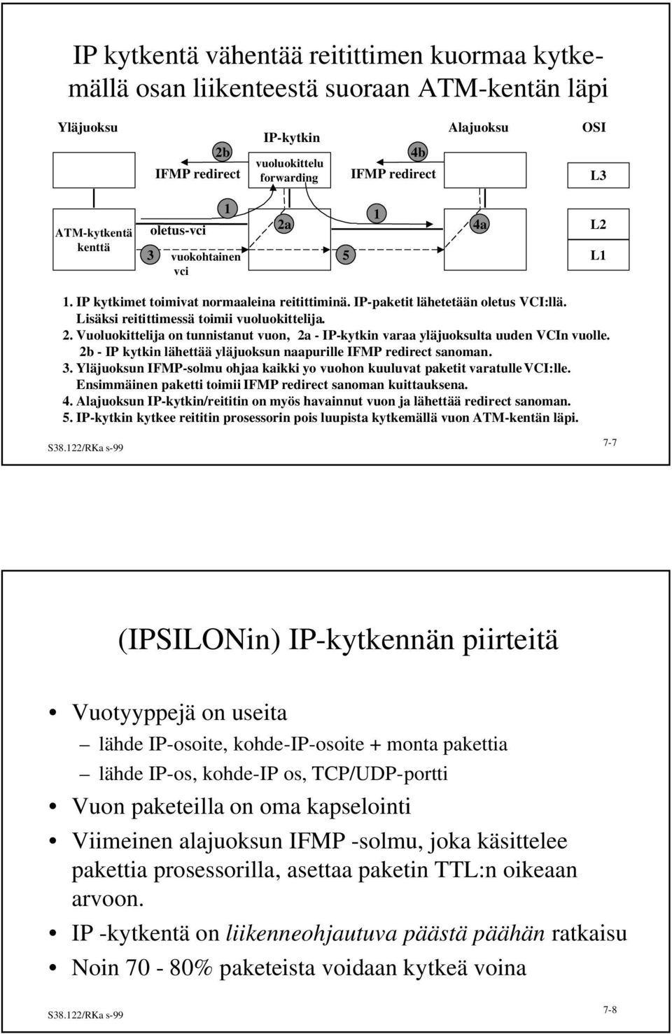 Lisäksi reitittimessä toimii vuoluokittelija. 2. Vuoluokittelija on tunnistanut vuon, 2a - IP-kytkin varaa yläjuoksulta uuden VCIn vuolle.