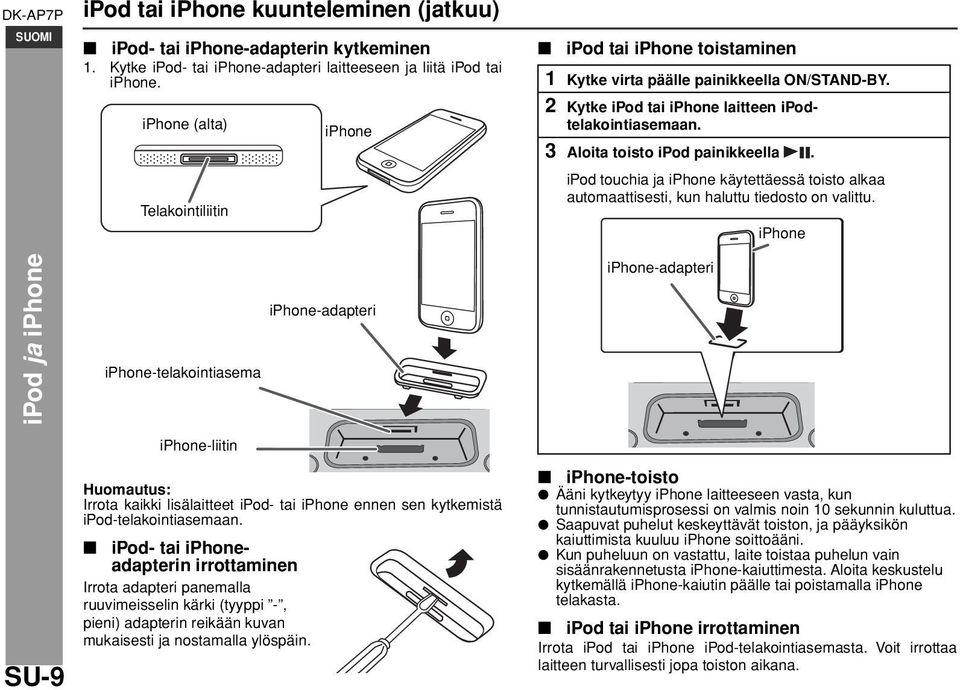 3 Aloita toisto ipod painikkeella. ipod touchia ja iphone käytettäessä toisto alkaa automaattisesti, kun haluttu tiedosto on valittu.