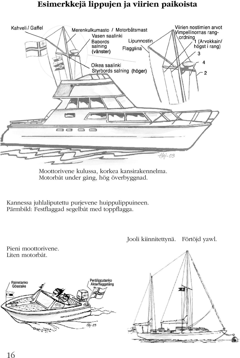 Kannessa juhlaliputettu purjevene huippulippuineen.