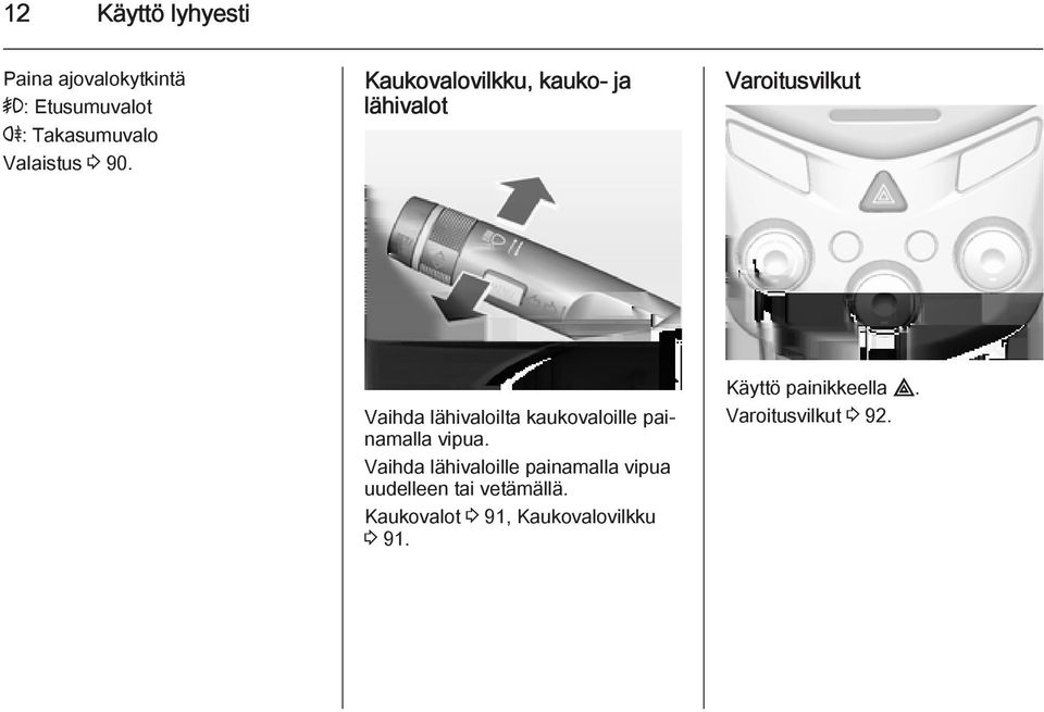 kaukovaloille painamalla vipua.