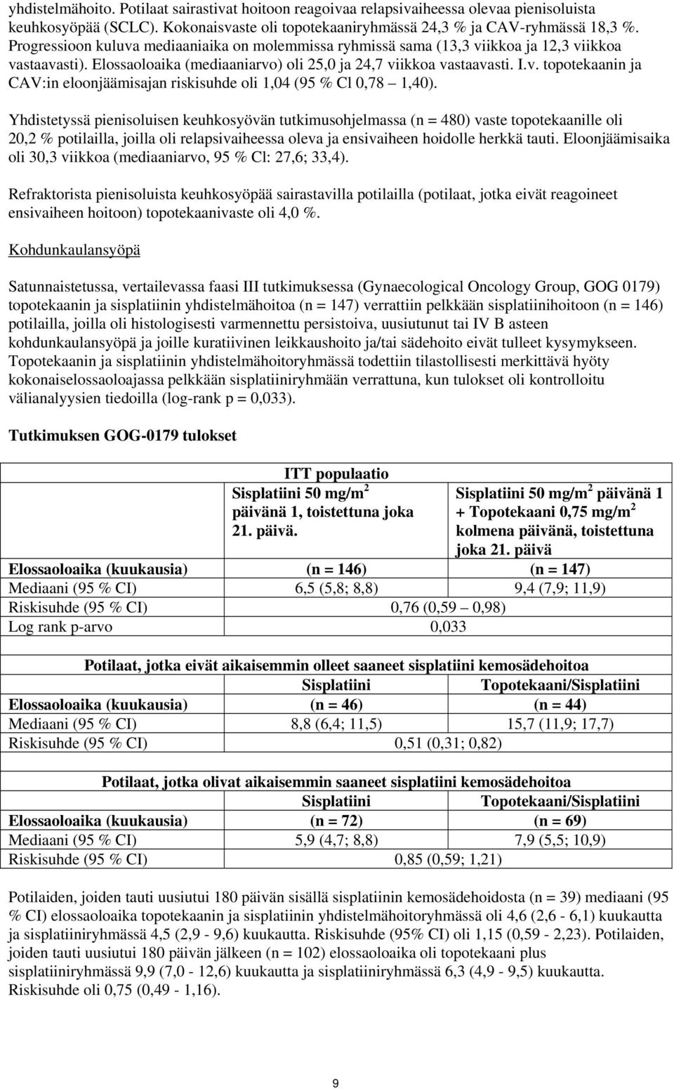 Yhdistetyssä pienisoluisen keuhkosyövän tutkimusohjelmassa (n = 480) vaste topotekaanille oli 20,2 % potilailla, joilla oli relapsivaiheessa oleva ja ensivaiheen hoidolle herkkä tauti.