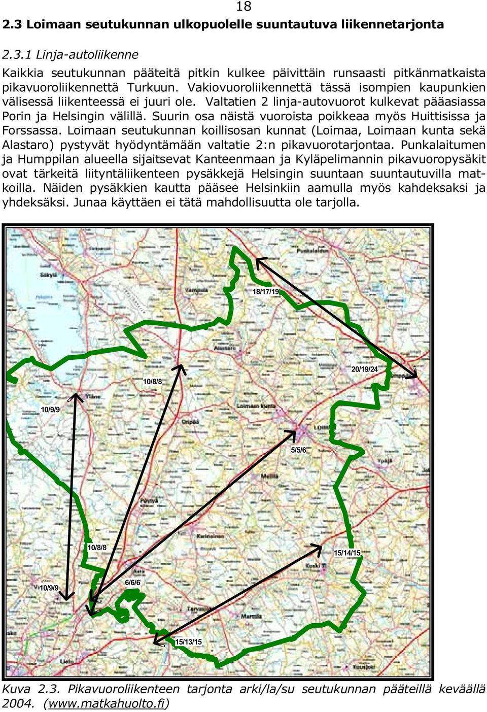 Suurin osa näistä vuoroista poikkeaa myös Huittisissa ja Forssassa. Loimaan seutukunnan koillisosan kunnat (Loimaa, Loimaan kunta sekä Alastaro) pystyvät hyödyntämään valtatie 2:n pikavuorotarjontaa.