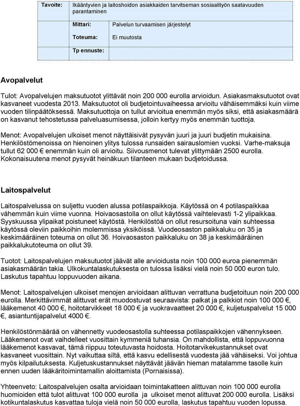 Maksutuottoja on tullut arvioitua enemmän myös siksi, että asiakasmäärä on kasvanut tehostetussa palveluasumisessa, jolloin kertyy myös enemmän tuottoja.