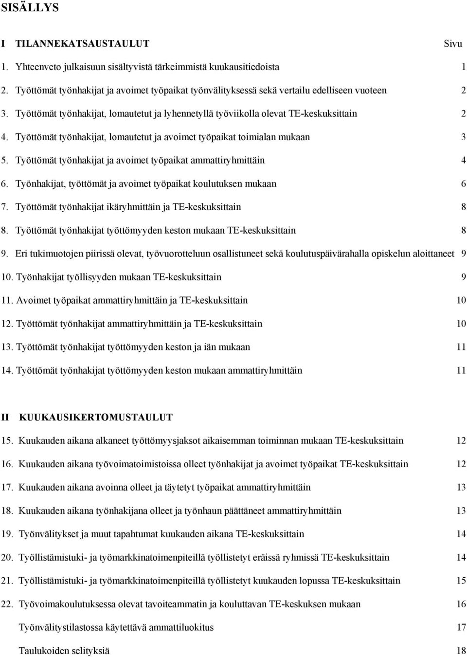 Työttömät työnhakijat, lomautetut ja avoimet työpaikat toimialan mukaan 3 5. Työttömät työnhakijat ja avoimet työpaikat ammattiryhmittäin 4 6.