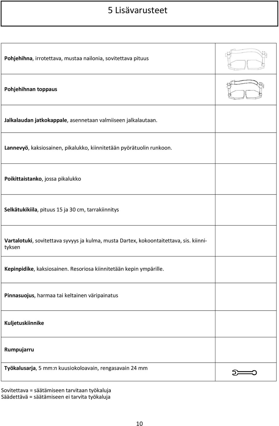 Poikittaistanko, jossa pikalukko Selkätukikiila, pituus 15 ja 30 cm, tarrakiinnitys Vartalotuki, sovitettava syvyys ja kulma, musta Dartex, kokoontaitettava, sis.