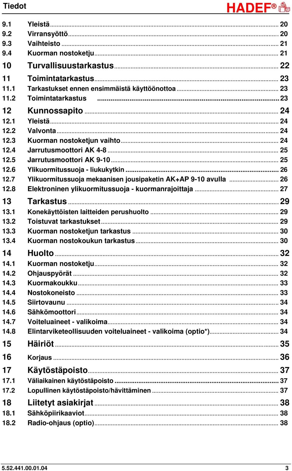 .. 25 12.5 Jarrutusmoottori AK 9-10... 25 12.6 Ylikuormitussuoja - liukukytkin... 26 12.7 Ylikuormitussuoja mekaanisen jousipaketin AK+AP 9-10 avulla... 26 12.8 Elektroninen ylikuormitussuoja - kuormanrajoittaja.