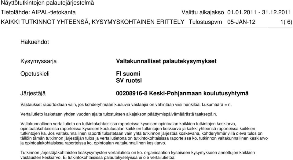 Vertailutieto lasketaa yhde vuode ajalta tulostukse aikajakso päättymispäivämäärästä taaksepäi.