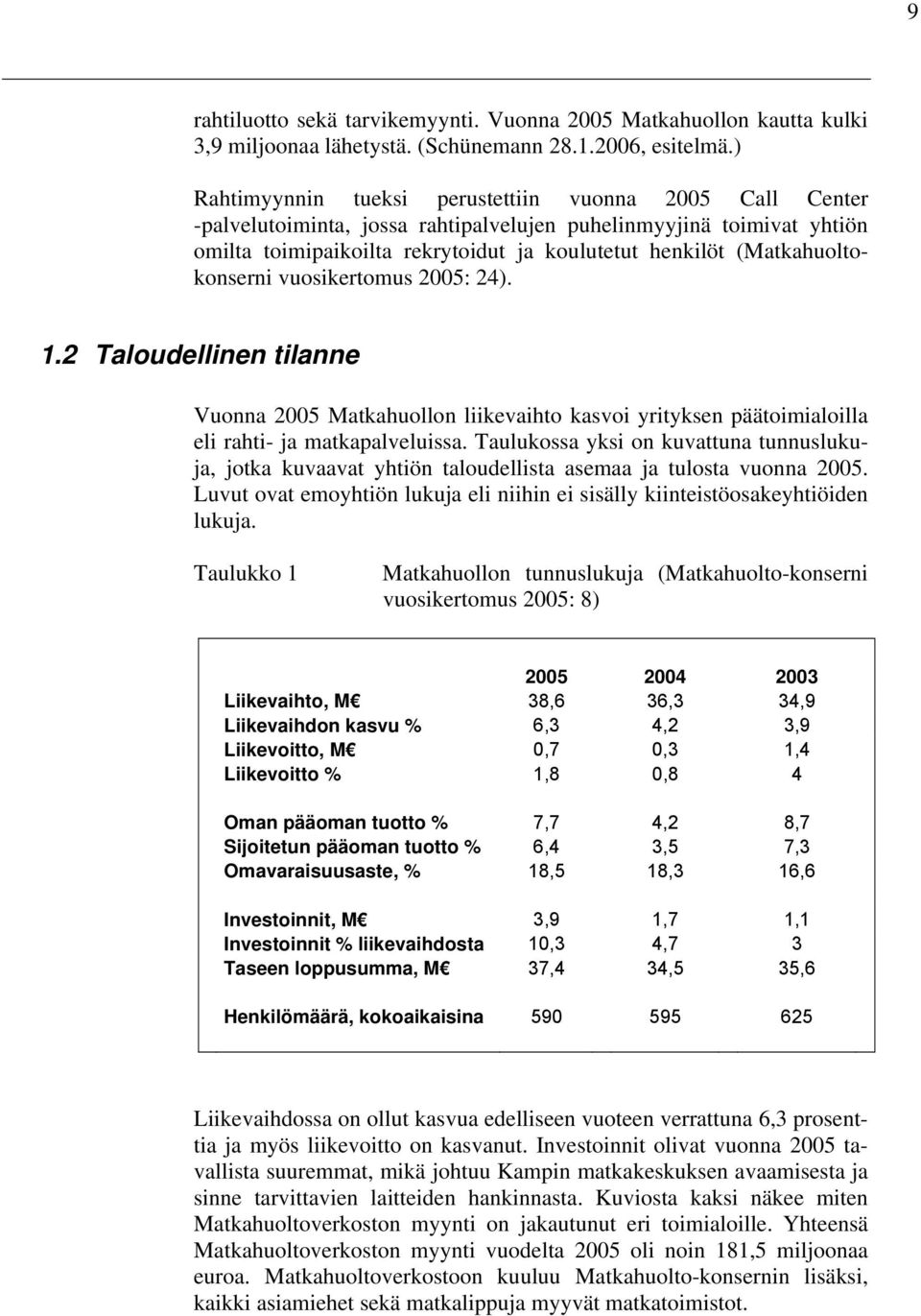 (Matkahuoltokonserni vuosikertomus 2005: 24). 1.2 Taloudellinen tilanne Vuonna 2005 Matkahuollon liikevaihto kasvoi yrityksen päätoimialoilla eli rahti- ja matkapalveluissa.