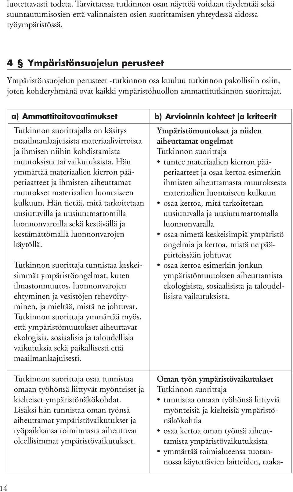 a) Ammattitaitovaatimukset lla on käsitys maailmanlaajuisista materiaalivirroista ja ihmisen niihin kohdistamista muutoksista tai vaikutuksista.