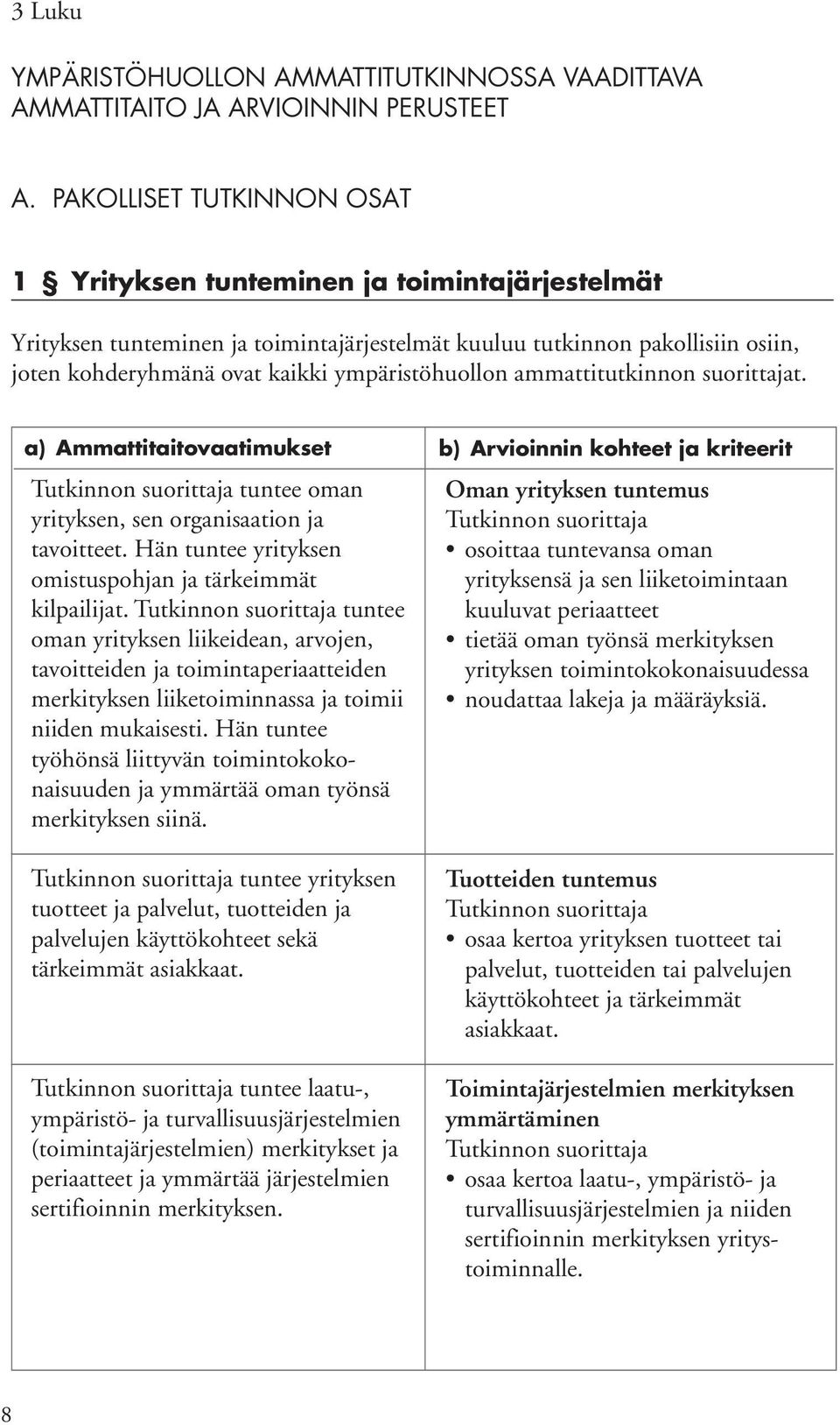 ympäristöhuollon ammattitutkinnon suorittajat. a) Ammattitaitovaatimukset tuntee oman yrityksen, sen organisaation ja tavoitteet. Hän tuntee yrityksen omistuspohjan ja tärkeimmät kilpailijat.