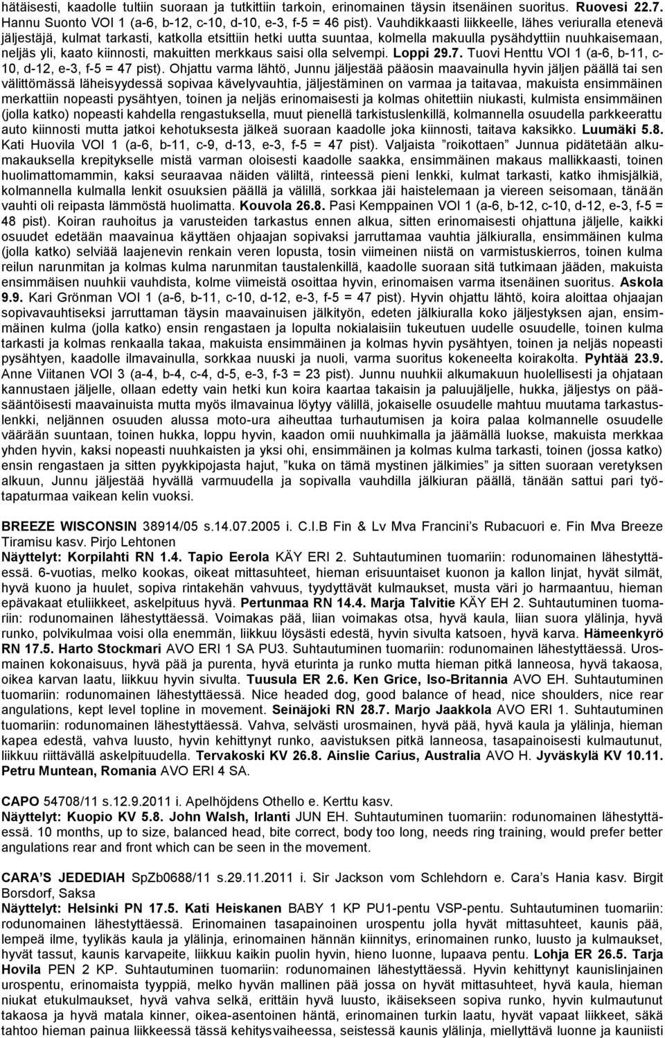 makuitten merkkaus saisi olla selvempi. Loppi 29.7. Tuovi Henttu VOI 1 (a-6, b-11, c- 10, d-12, e-3, f-5 = 47 pist).