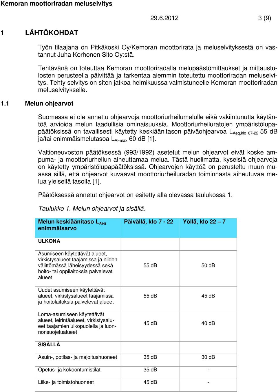 Tehty selvitys on siten jatkoa helmikuussa valmistuneelle Kemoran moottoriradan meluselvitykselle. 1.