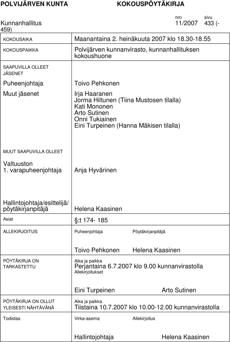 Mononen Arto Sutinen Onni Tukiinen Eini Turpeinen (Hnn Mäkisen tilll) MUUT SAAPUVILLA OLLEET n 1.