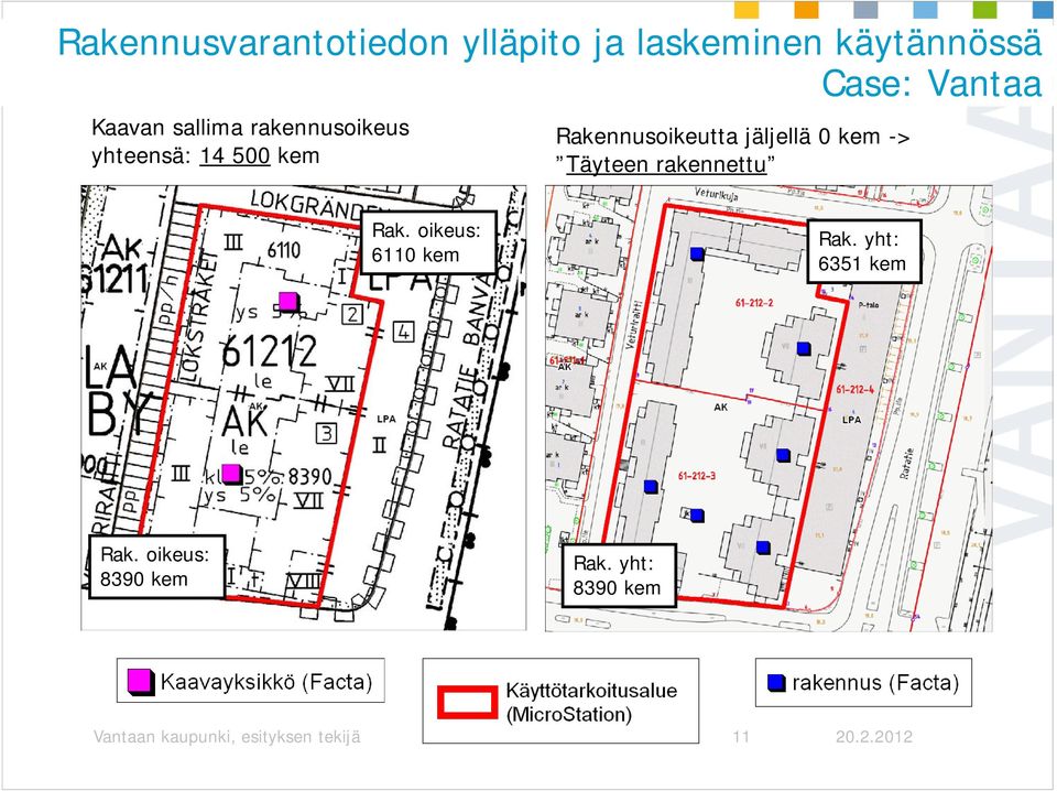 jäljellä 0 kem -> Täyteen rakennettu Rak. oikeus: 6110 kem Rak.