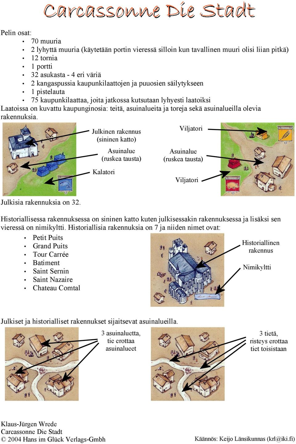 asuinalueilla olevia rakennuksia. Julkinen rakennus (sininen katto) Viljatori Asuinalue (ruskea tausta) Asuinalue (ruskea tausta) Kalatori Viljatori Julkisia rakennuksia on 32.