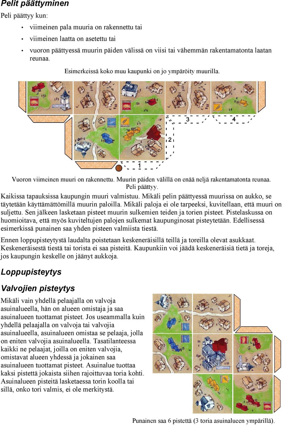 Kaikissa tapauksissa kaupungin muuri valmistuu. Mikäli pelin päättyessä muurissa on aukko, se täytetään käyttämättömillä muurin paloilla.