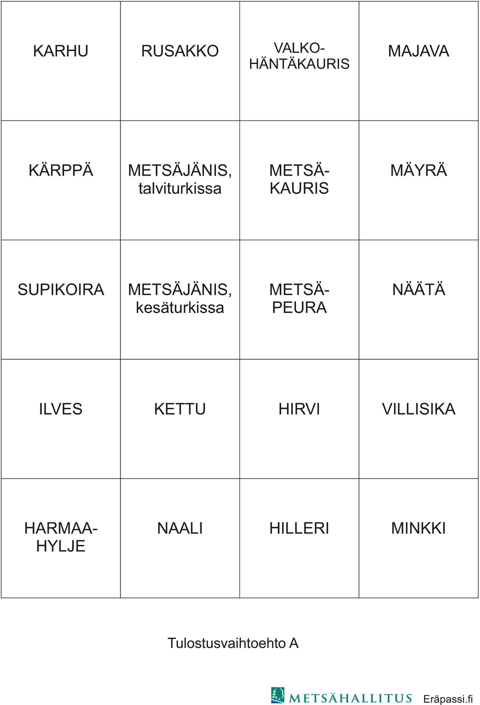 kesäturkissa METSÄPEURA NÄÄTÄ ILVES KETTU HIRVI